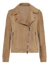 Brunello Cucinelli Suede Biker Jacket In Brown