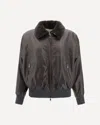Brunello Cucinelli Shearling Collar Leather Jacket Women In Brown
