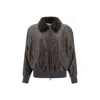 Brunello Cucinelli Shearling Collar Leather Jacket Women In Brown