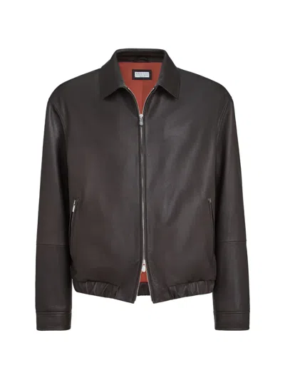 Brunello Cucinelli Leather Jacket In Brown