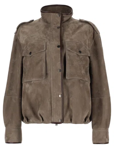 Brunello Cucinelli Leather Jacket In Brown