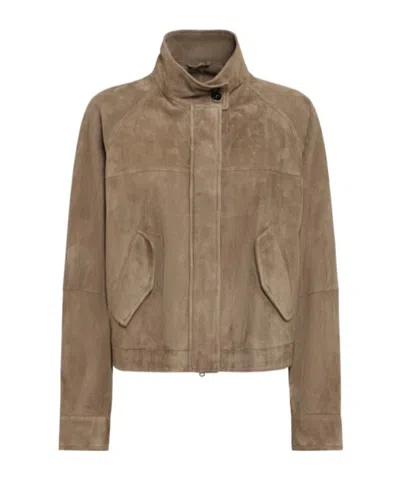 Brunello Cucinelli Leather Jacket In Brown