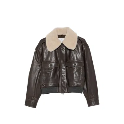 Brunello Cucinelli Shearling-trimmed Leather Jacket In Brown