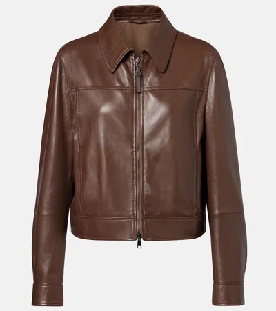 Brunello Cucinelli Soft Leather Cropped Jacket In Brown