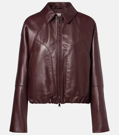 Brunello Cucinelli Collared Zip-up Leather Jacket In Burgundy