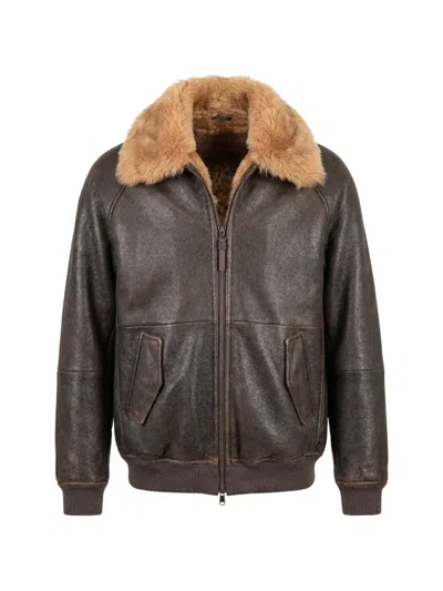 Brunello Cucinelli Leather Jacket In Brown