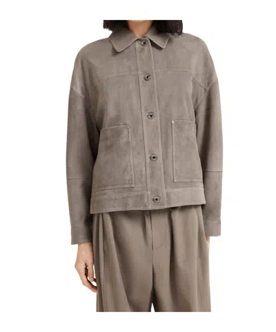 Brunello Cucinelli Leather Jacket In Gray