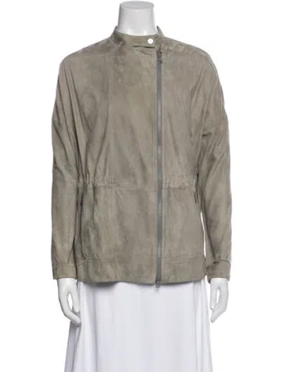 Pre-owned Brunello Cucinelli Leather Jacket In Gray
