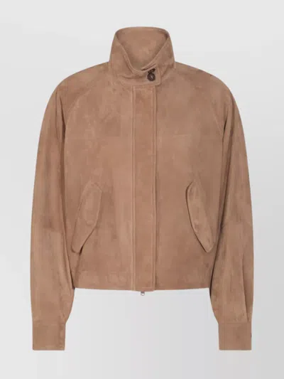Brunello Cucinelli Leather Jacket With Button Detail And Front Pockets