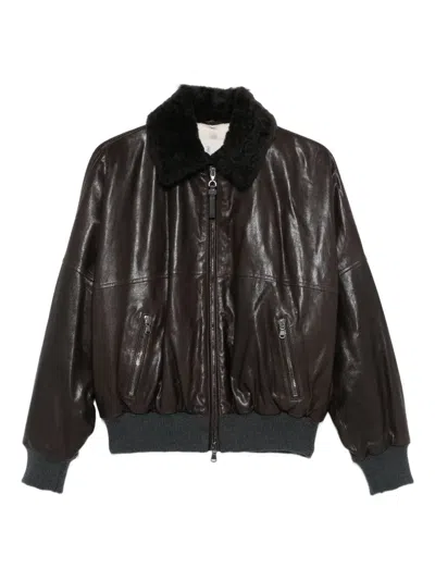 Brunello Cucinelli Leather Jacket With Shearling Collar