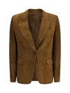 Brunello Cucinelli Beige Single-breasted Blazer Jacket With Pointed Lapels In Suede Woman