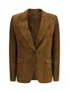 Brunello Cucinelli Beige Single-breasted Blazer Jacket With Pointed Lapels In Suede Woman