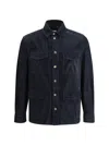 Brunello Cucinelli Suede Leather Shirt Jacket In Blue