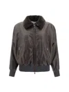 Brunello Cucinelli Shearling Collar Leather Jacket Women In Brown