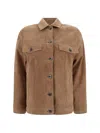 Brunello Cucinelli Suede Leather Jacket In Brown