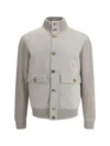 Brunello Cucinelli Grey Suede And Knit Bomber Jacket In Gray