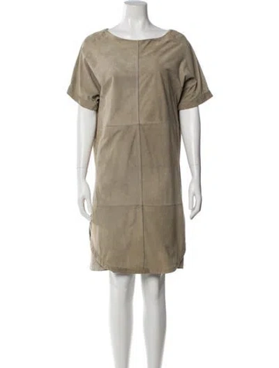 Pre-owned Brunello Cucinelli Leather Knee-length Dress In Neutral