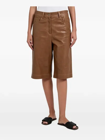 Brunello Cucinelli Leather Knee-length Shorts In Brown