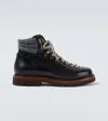 Brunello Cucinelli Lace-up Herringbone-detail Hiking Boots In Black