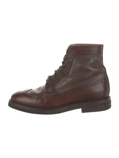 Pre-owned Brunello Cucinelli Leather Lace-up Boots In Brown