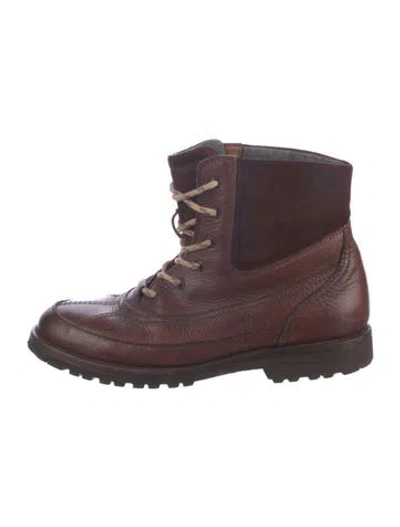 Pre-owned Brunello Cucinelli Leather Lace-up Boots In Brown