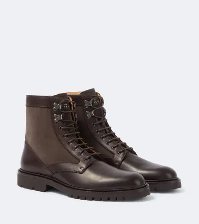 Brunello Cucinelli Suede-trimmed Leather Lace-up Derby Boots In Burgundy