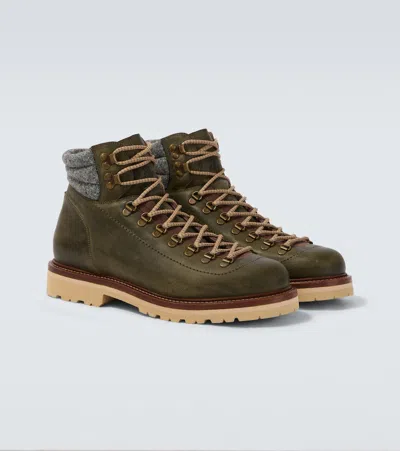 Brunello Cucinelli Leather Lace-up Boots In Green