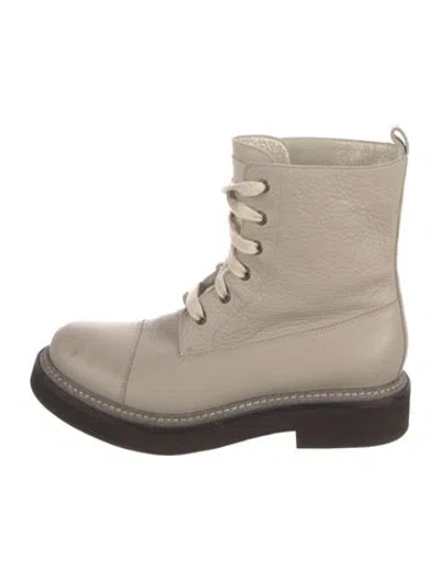 Pre-owned Brunello Cucinelli Leather Lace-up Boots In Grey