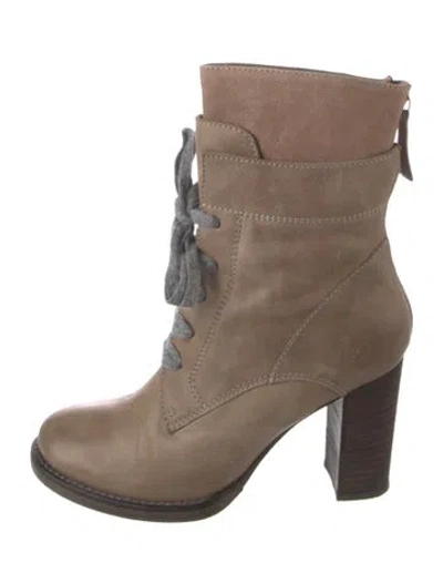 Pre-owned Brunello Cucinelli Leather Lace-up Boots In Grey/neutrals