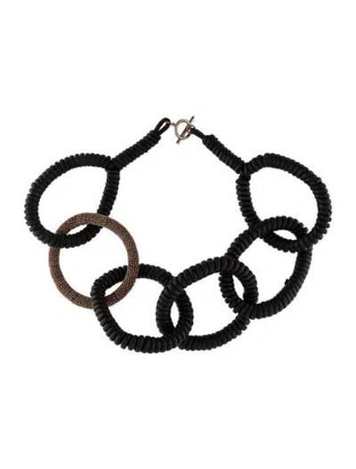Pre-owned Brunello Cucinelli Leather Large Link Collar Necklace, 18" In Black