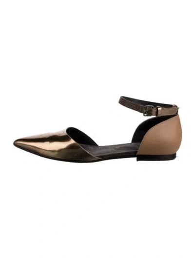 Pre-owned Brunello Cucinelli Leather Leather Trim Embellishment D'orsay Flats