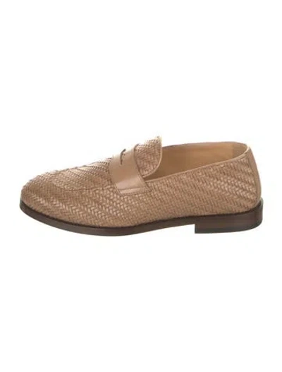 Pre-owned Brunello Cucinelli Leather Leather Trim Embellishment Loafers W/ Tags In Brown