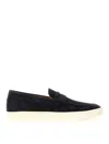 Brunello Cucinelli Suede Moccasin-style Sneakers With Diamond Cut Mask In Blue