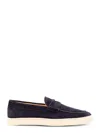 Brunello Cucinelli Suede Moccasin-style Sneakers With Diamond Cut Mask In Blue