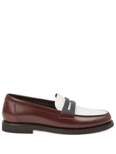 Brunello Cucinelli Bead-detailed Leather Loafers In Brown
