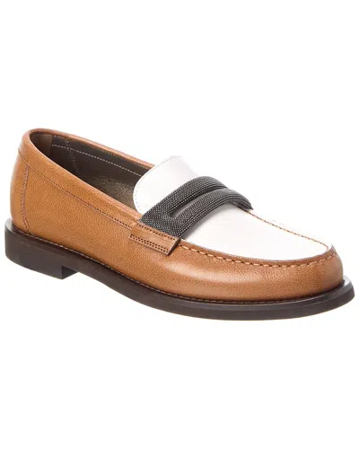 Brunello Cucinelli Leather Loafer In Orange