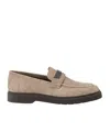 Brunello Cucinelli Crocodile Effect Round Toe Flat Sole Loafers In Neutral