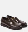 Brunello Cucinelli Round Toe Leather Loafers With Stitched Detailing In Braun
