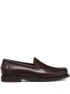 Brunello Cucinelli Round Toe Leather Loafers With Stitched Detailing In Brown
