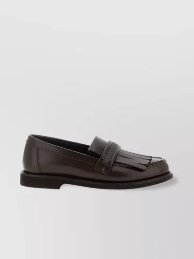 Brunello Cucinelli Leather Loafers Featuring Fringe Detail In Brown