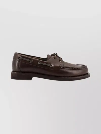 Brunello Cucinelli Leather Loafers Featuring Monili Accents In Brown
