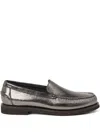 Brunello Cucinelli Metallic Finish Round Toe Loafers With Rubber Sole In Gray