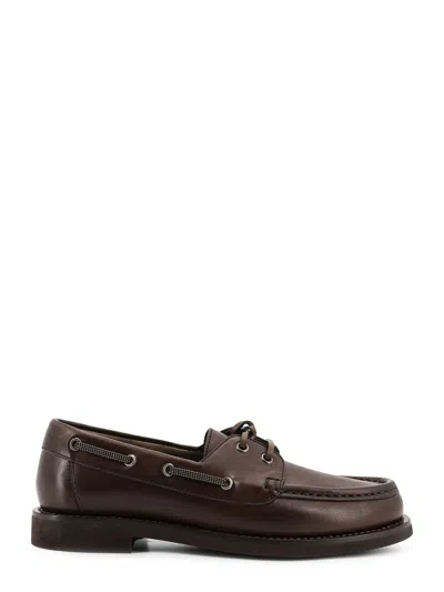BRUNELLO CUCINELLI LEATHER LOAFERS WITH MONILI DETAIL