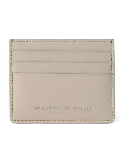 Brunello Cucinelli Leather Logo Card Holder In Gray