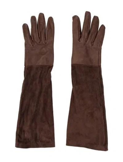 Pre-owned Brunello Cucinelli Leather Long Gloves In Brown