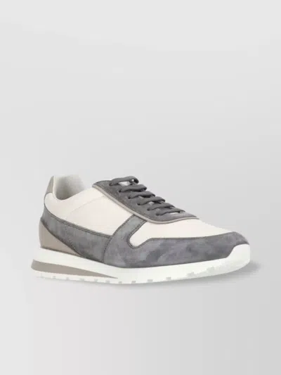 Brunello Cucinelli Leather Low Top Sneakers In Gray
