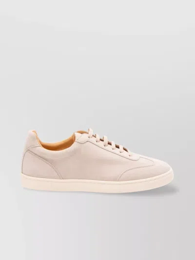 Brunello Cucinelli Leather Low-top Sneakers With Contrasting Sole In Neutral