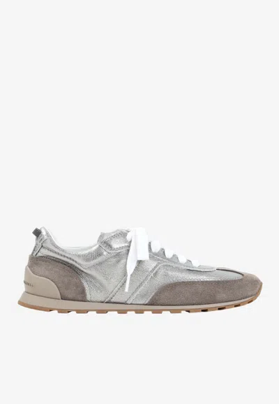 Brunello Cucinelli Leather Low-top Sneakers With Monili In Multi