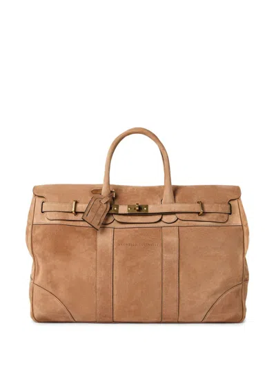 Brunello Cucinelli Leather Luggage Bag In Brown