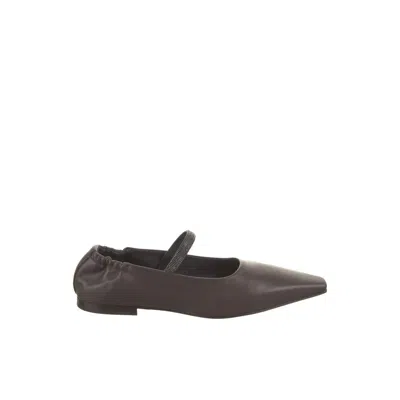 Brunello Cucinelli Leather Mary Jane Flat In Brown